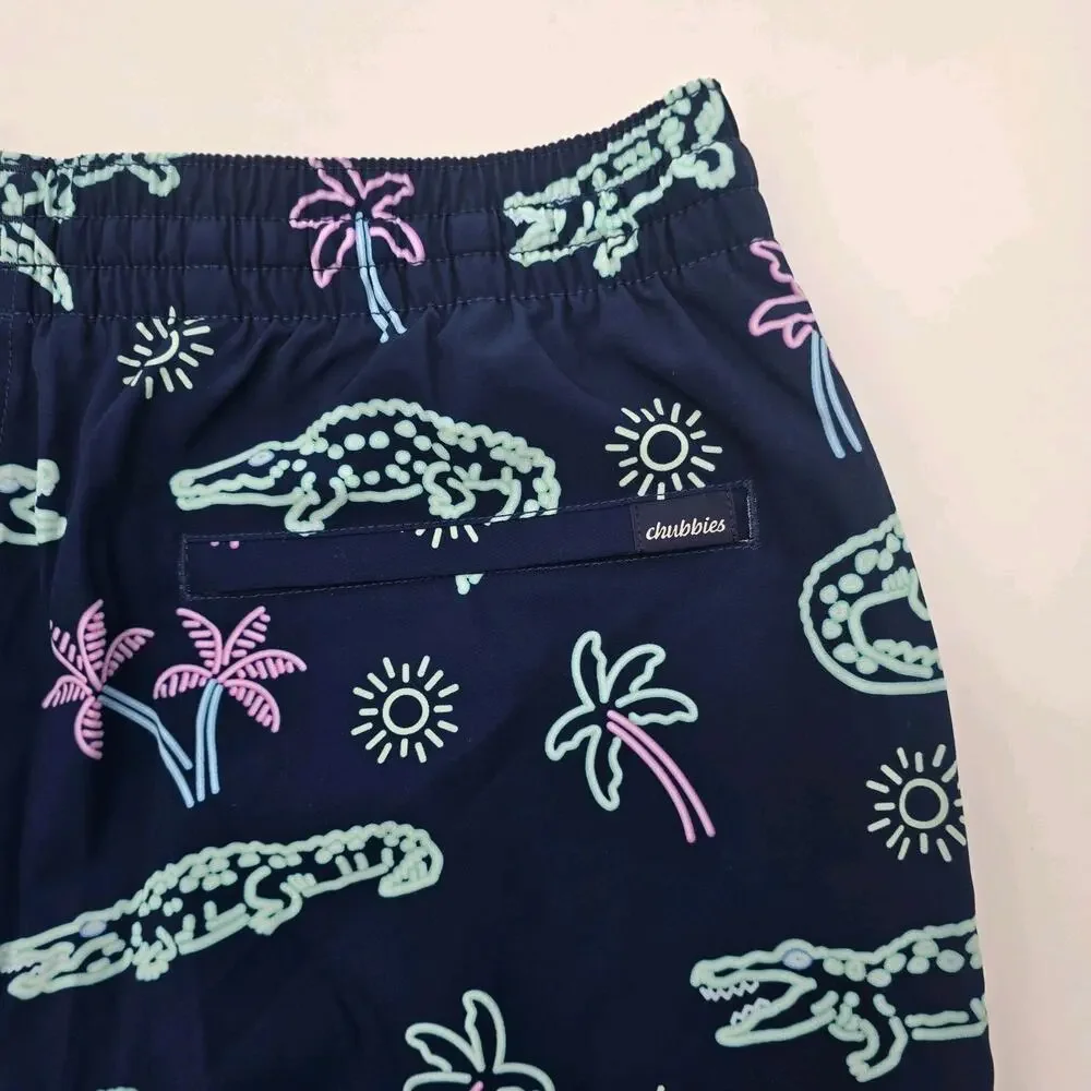 Chubbies Swim Trunks Mens L 7 Inch Neon Glades Alligator Shorts Boxer Liner